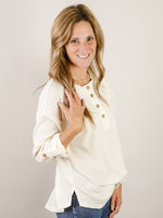 Cream 3/4 Sleeve Henley Top