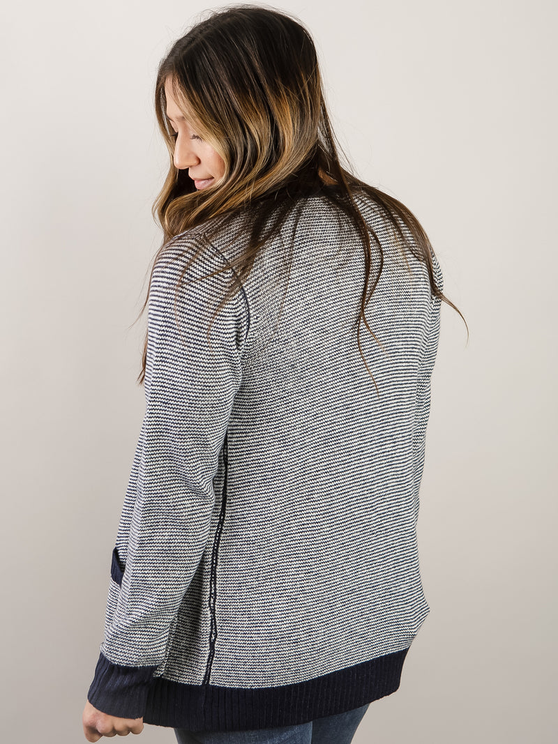 Navy Mini Striped Cardigan Sweater