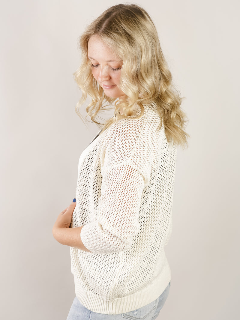 Ivory Open Knit 3/4 Cardigan