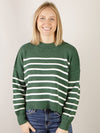 Green Striped Exposed Seam Oversized Sweater
