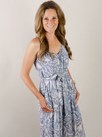 Slate Blue Leaf Print Cami Jumpsuit