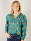 Hunter Green Floral V-Neck Blouse