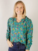 Hunter Green Floral V-Neck Blouse
