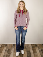 Dark Magenta Waffle Textured Striped Hooded Sweater
