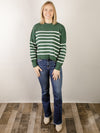 Green Striped Exposed Seam Oversized Sweater