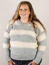 Dusty Blue Striped V-Neck Sweater