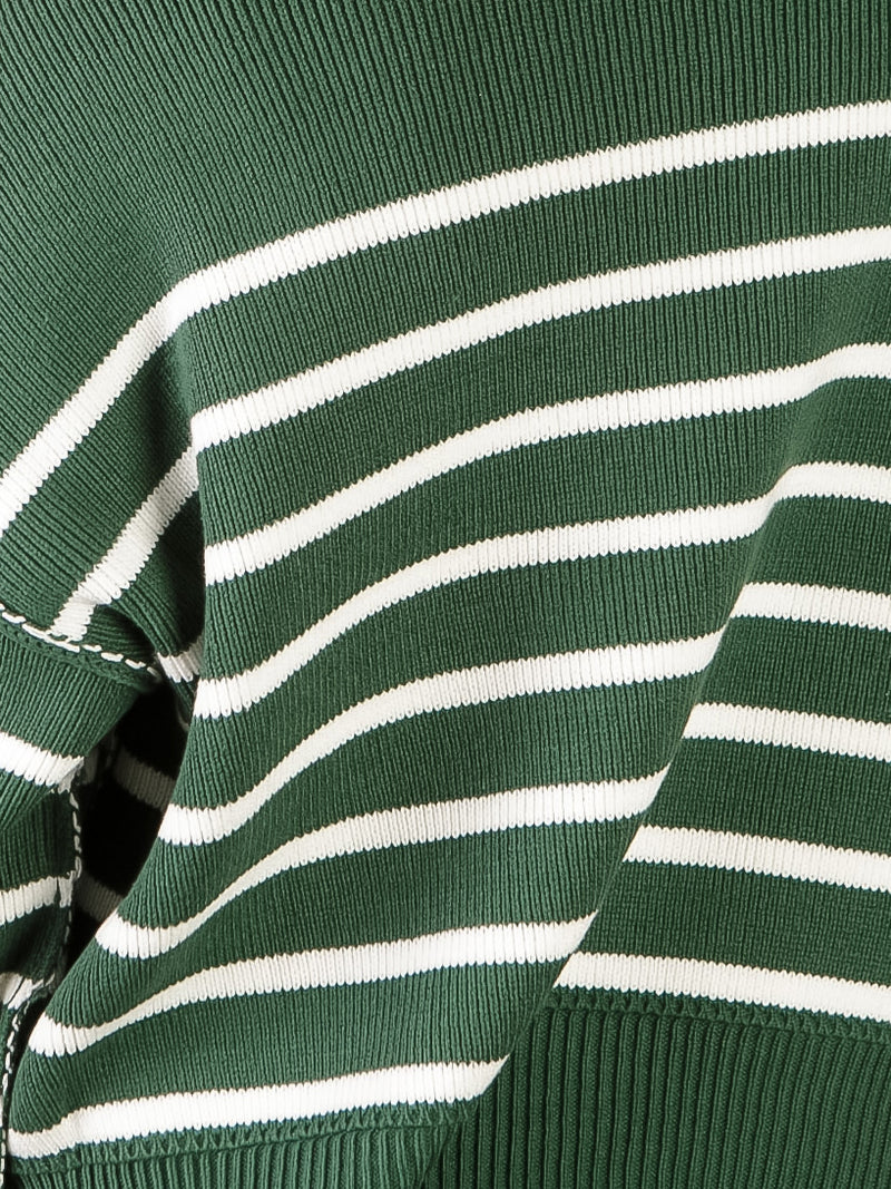 Green Striped Exposed Seam Oversized Sweater