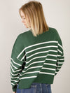 Green Striped Exposed Seam Oversized Sweater