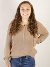 Light Mocha Henley Hooded Sweater