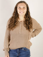 Light Mocha Henley Hooded Sweater