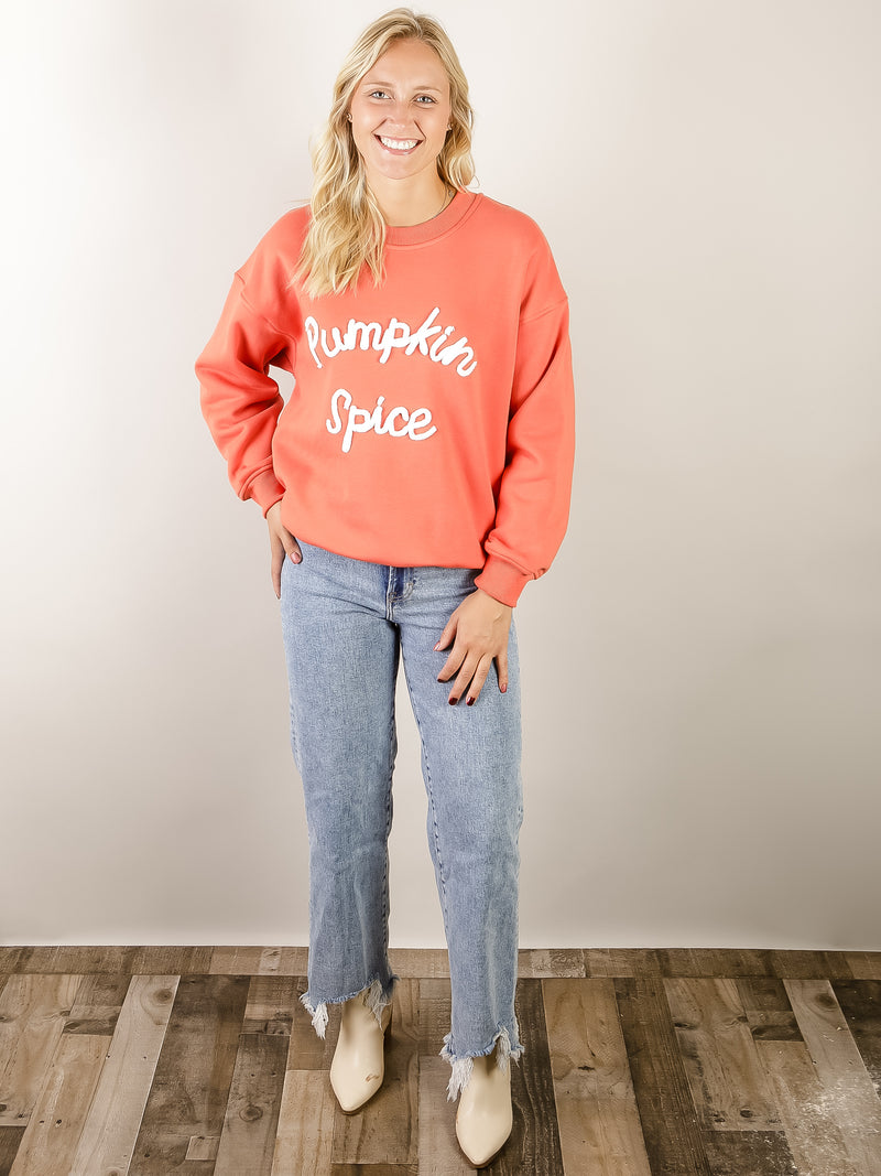 Orange Pumpkin Spice Embroidered Sweatshirt