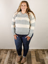 Dusty Blue Striped V-Neck Sweater