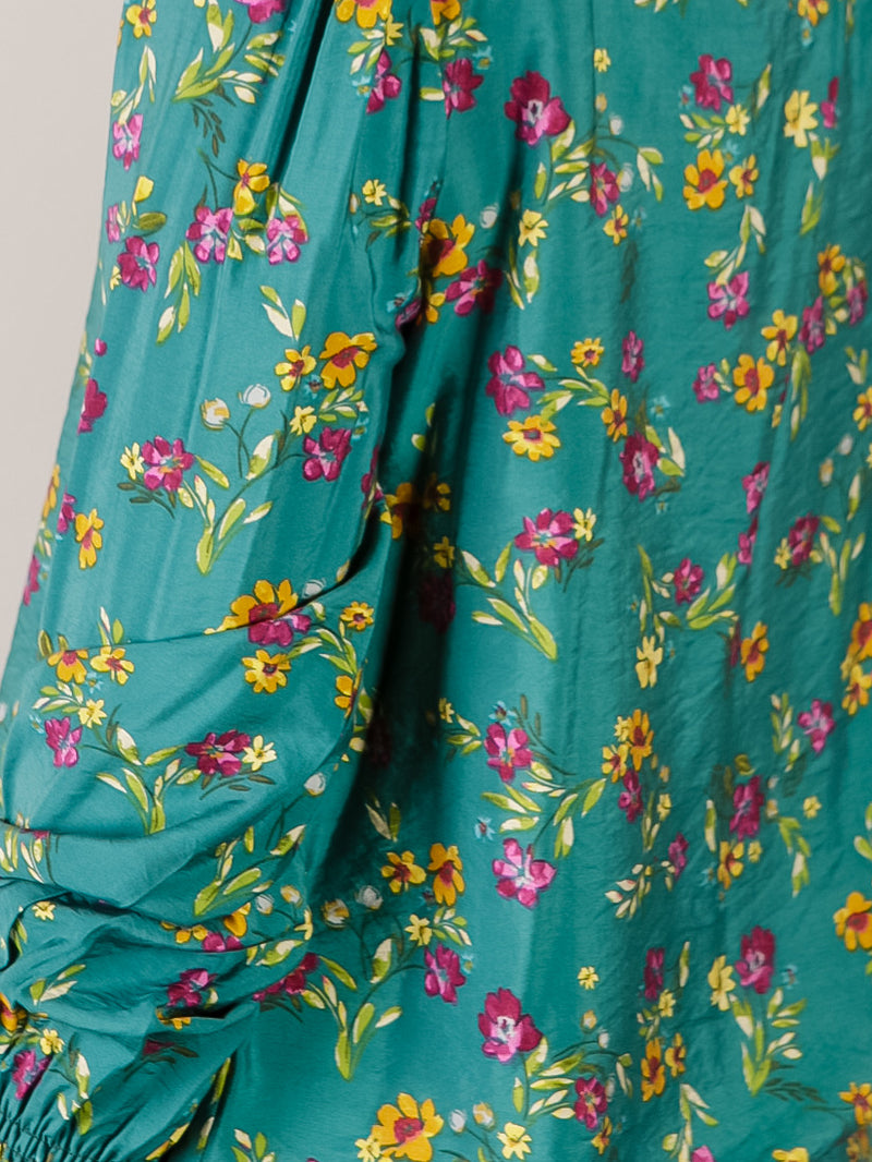 Hunter Green Floral V-Neck Blouse