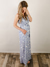 Slate Blue Leaf Print Cami Jumpsuit