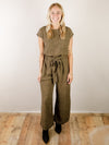 Olive Green Print Jumpsuit with Tie Waist