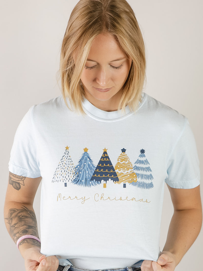 Blue Christmas Short Sleeve Graphic Tee