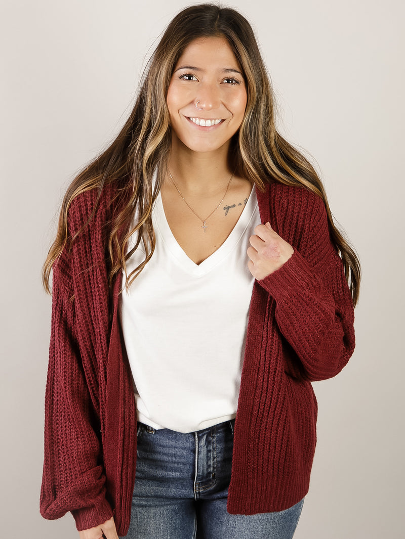 Solid Burgundy Chunky Cardigan
