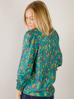 Hunter Green Floral V-Neck Blouse