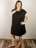 Curvy Black Quilted Knit Short Sleeve Dress