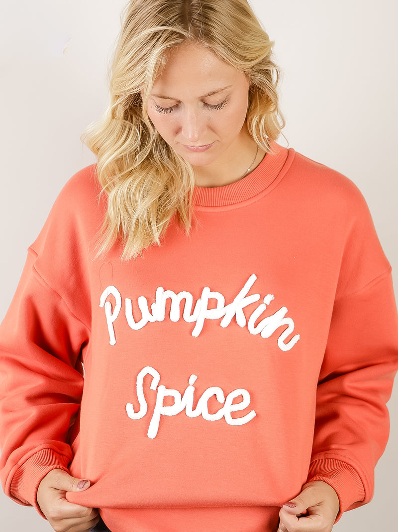 Orange Pumpkin Spice Embroidered Sweatshirt