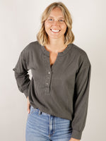 Charcoal Ribbed Henley Top