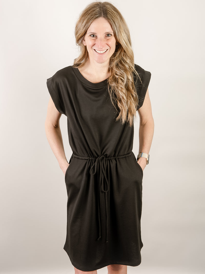 Black Drawstring Knit Dress