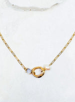 Worn Gold Freshwater Pearl with Open Circle on Paperclip Chain