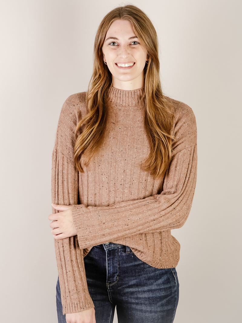 Mock Neck Brown Specked Sweater