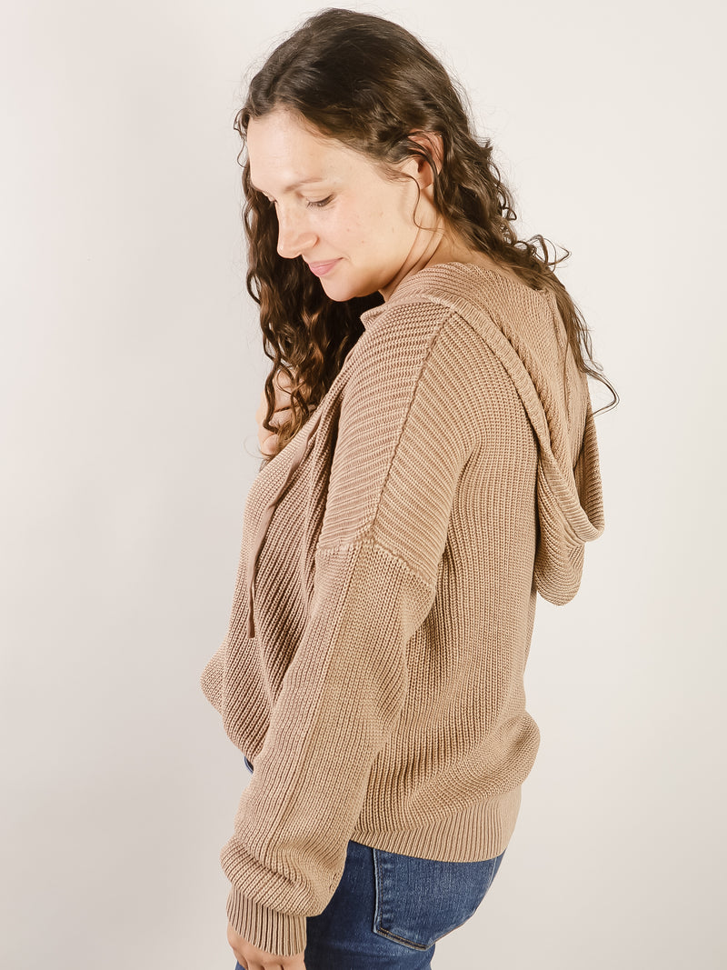 Light Mocha Henley Hooded Sweater