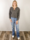 Charcoal Ribbed Henley Top