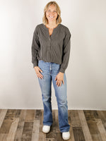 Charcoal Ribbed Henley Top