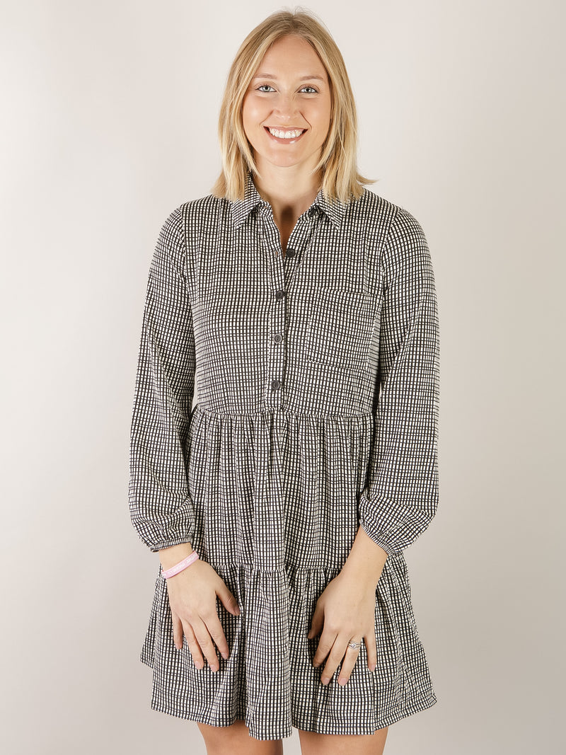 Black and White Gingham Plaid Tiered Dress