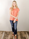 Coral Lace Detail Short Sleeve Top