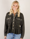 Black Washed Waffle Ruffle Jacket