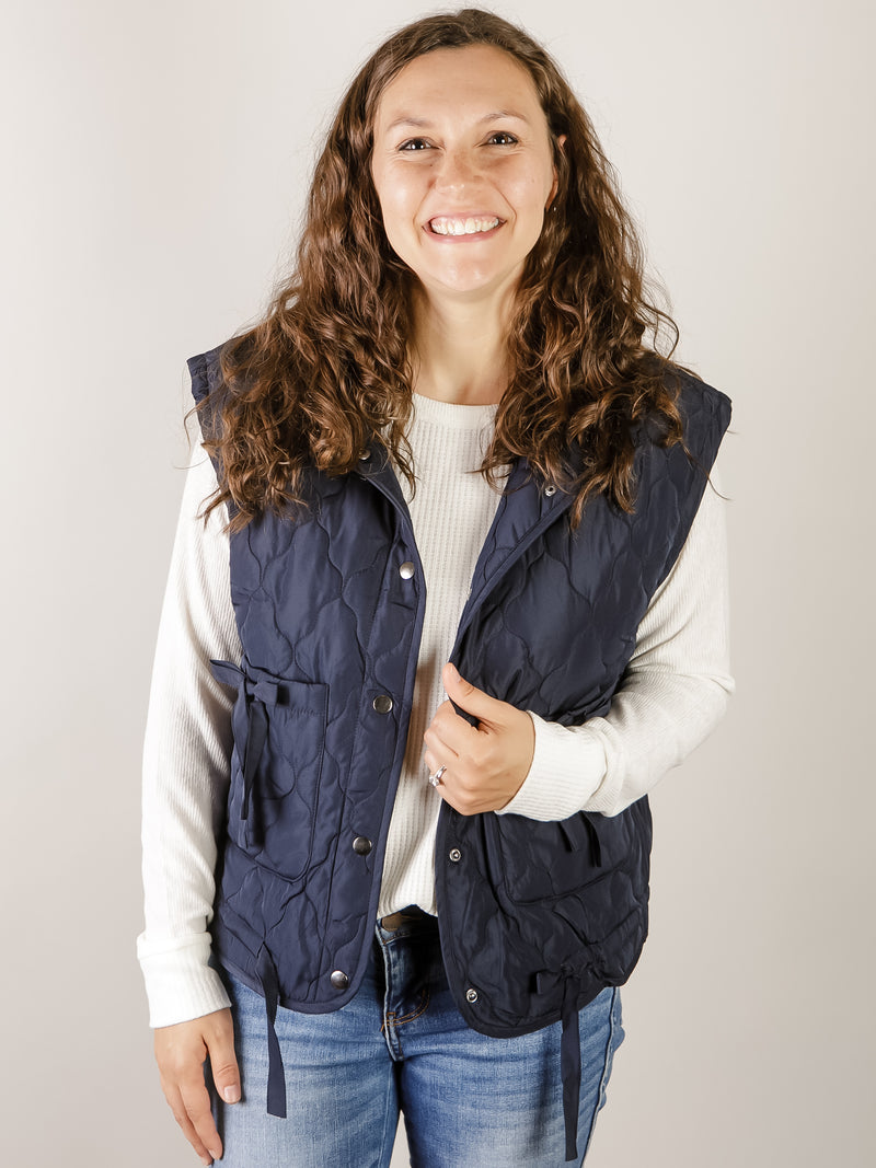 Navy Quilted Tie Detail Vest