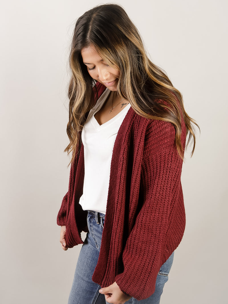Solid Burgundy Chunky Cardigan