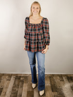 Black Christmas Plaid Babydoll Top