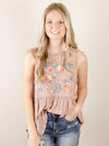 Dusty Pink Embroidered Babydoll Tank