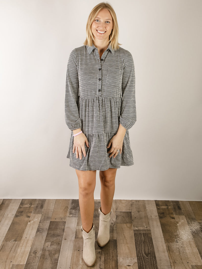 Black and White Gingham Plaid Tiered Dress
