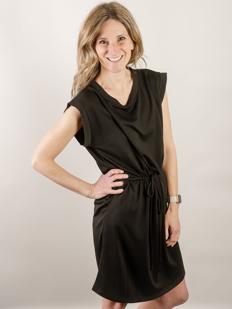 Black Drawstring Knit Dress