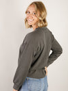 Charcoal Ribbed Henley Top
