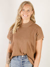 Mock Neck Camel Boxy Short Sleeve Sweater