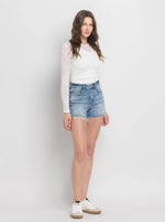 Vervet High Rise A-Line Raw Hem Denim Shorts