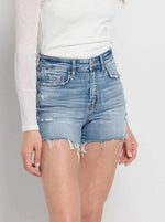 Vervet High Rise A-Line Raw Hem Denim Shorts