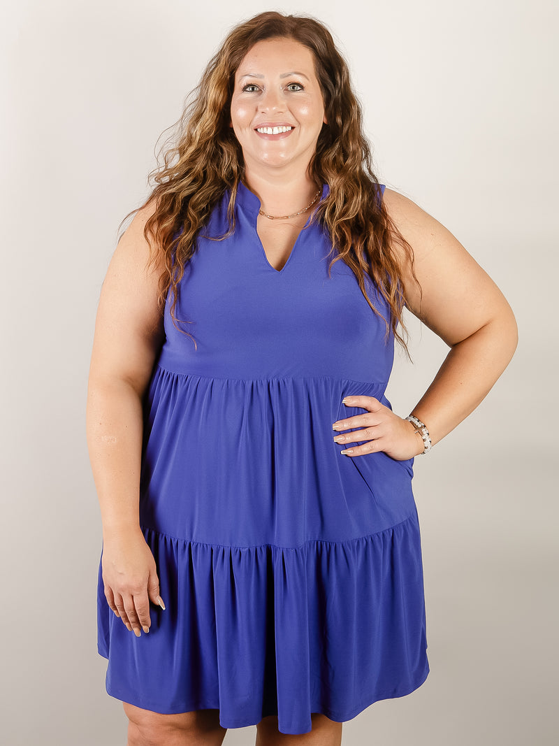 Curvy Royal Blue Tiered Flowy Dress