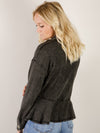 Black Washed Waffle Ruffle Jacket