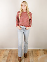 Burgundy and White Striped Long Sleeve