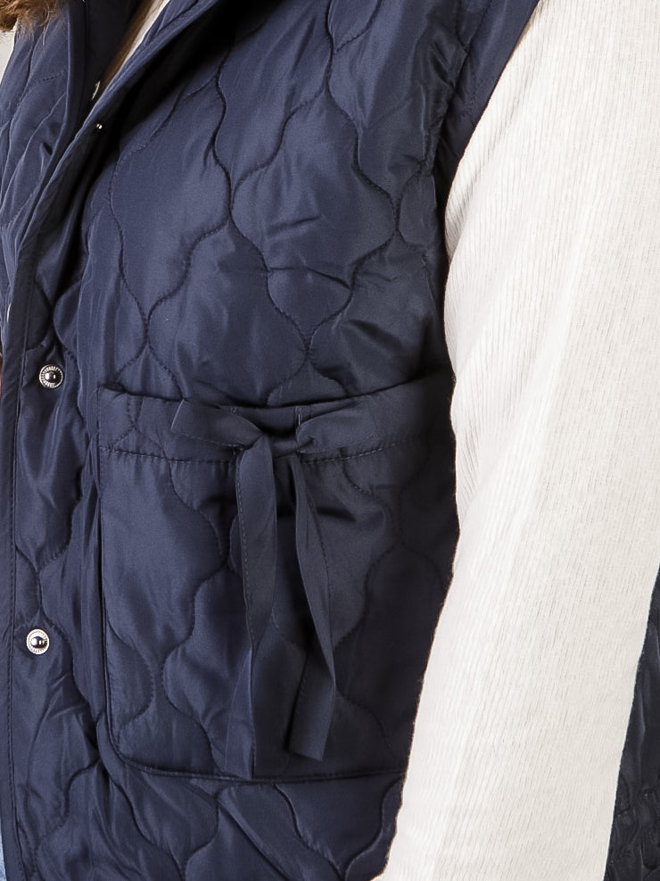 Navy Quilted Tie Detail Vest