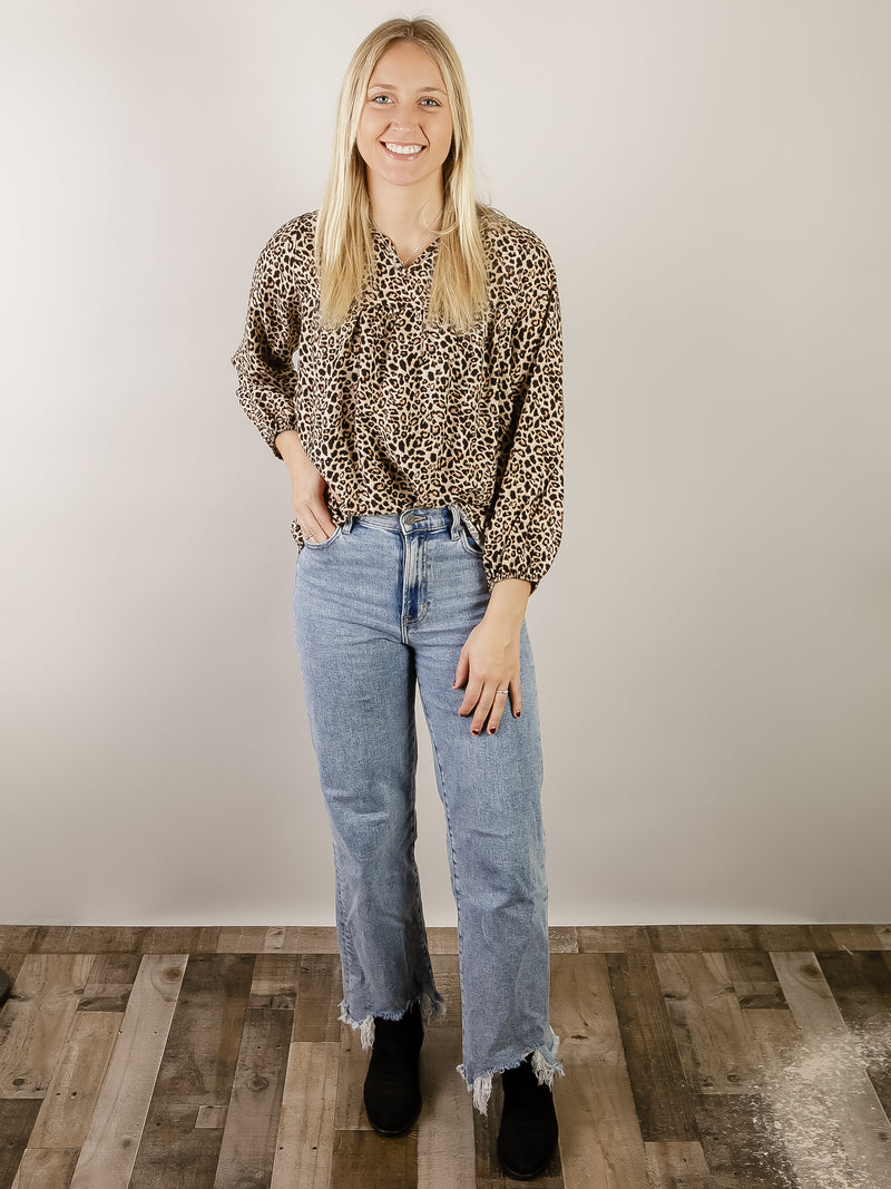 Animal Print V-neck Blouse