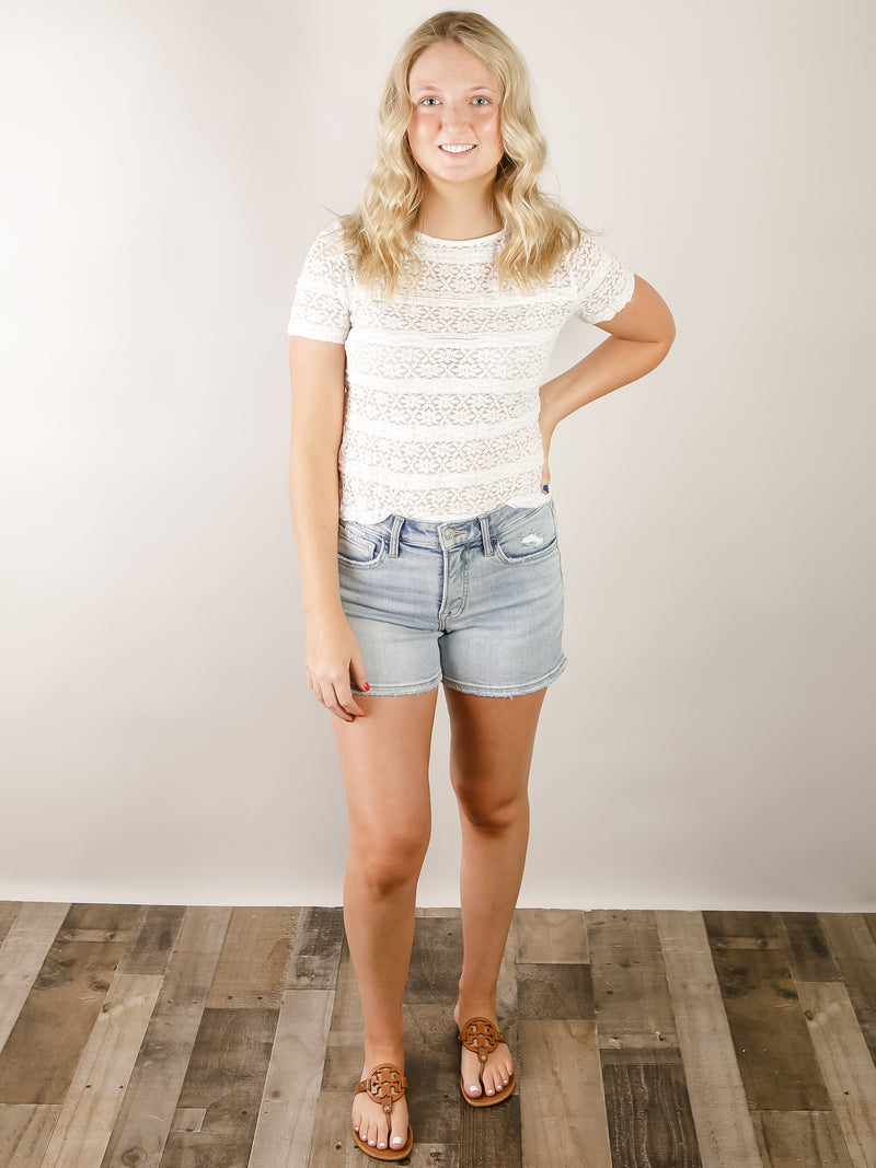 Off-White Short Sleeve Lace Tee